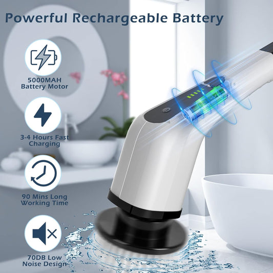 9-in-1 Rechargeable Spin Scrubber Clean Tiles Bathrooms Without Effort