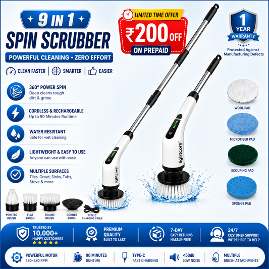 9-in-1 Rechargeable Spin Scrubber Clean Tiles Bathrooms Without Effort